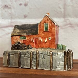 Rockport Ceramic Red Barn Figurine with Green Accents
